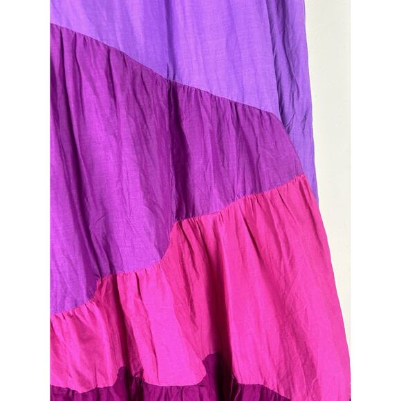 Indikka XL Pink Purple Colorblock Maxi Skirt Tiered Boho Maxi Colorful Prairie - Picture 11 of 14